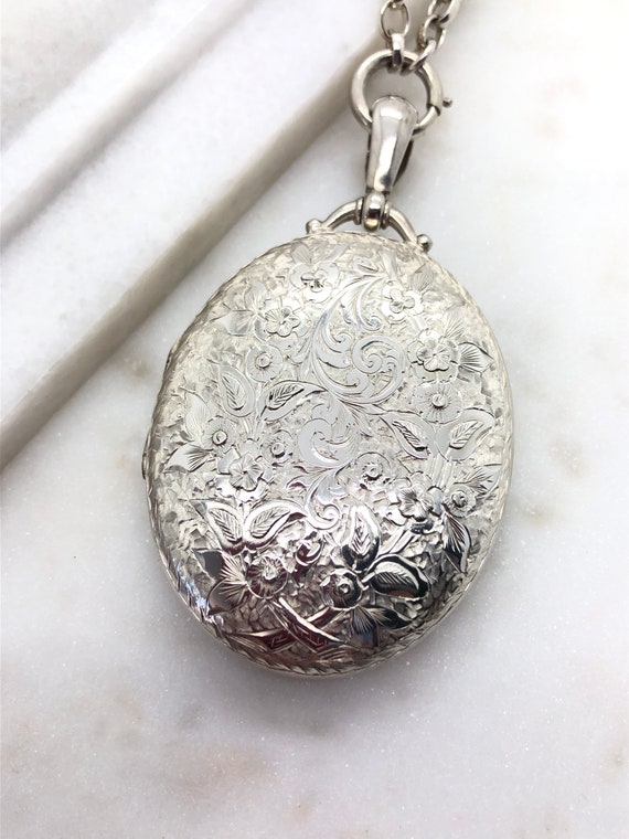 Large Victorian Sterling Silver Embossed Locket Pe