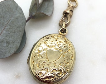 Antique Victorian Brass Locket Fob Pendant Necklace