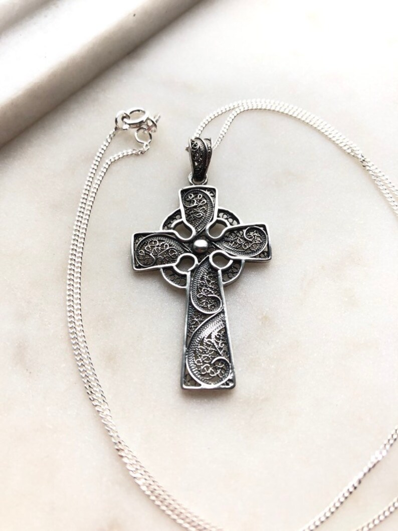 thumbnail image 2 of Sac Silver Filigree Cross Pendant – .925 Sterling Silver – Oxidized Vintage Charm – Unisex 2 of 5