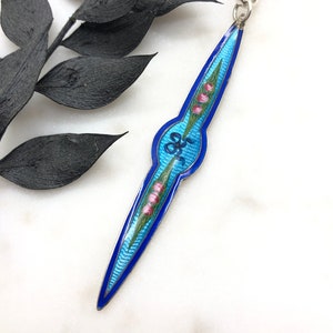 Antique Sterling Silver Enamel Long Pendant Fob Necklace