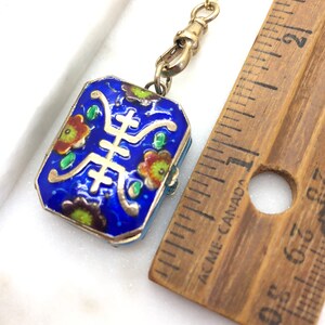 Vintage sterling zilver verguld cloisonné emaille medaillon Fob hanger ketting afbeelding 8