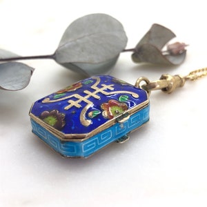 Vintage sterling zilver verguld cloisonné emaille medaillon Fob hanger ketting afbeelding 7