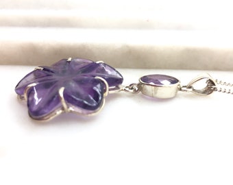 Collana Con Ciondolo Fiore In Ametista E Tormalina Rosa - Argento Sterling 925 Rodiato, 50 Cm