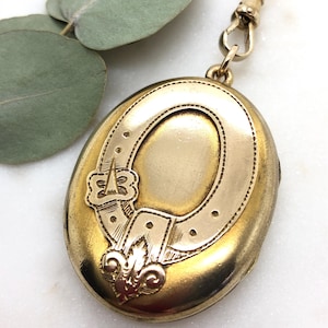 Large Antique Victorian Pinchbeck Buckle Locket Fob Pendant Necklace