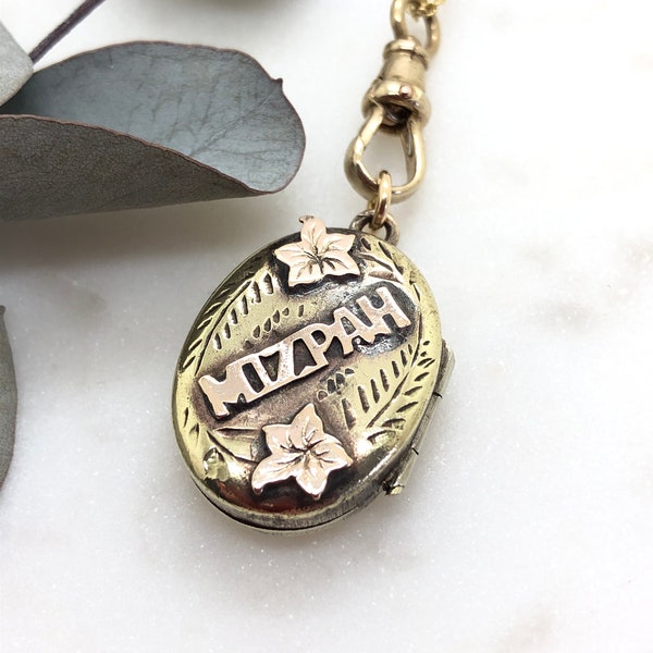 Collier à pendentif médaillon ancien victorien Mizpah