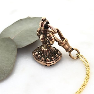 Antique Victorian Rolled Gold & Onyx Fob Pendant Necklace with Margaret Engraved Intaglio Seal Fob