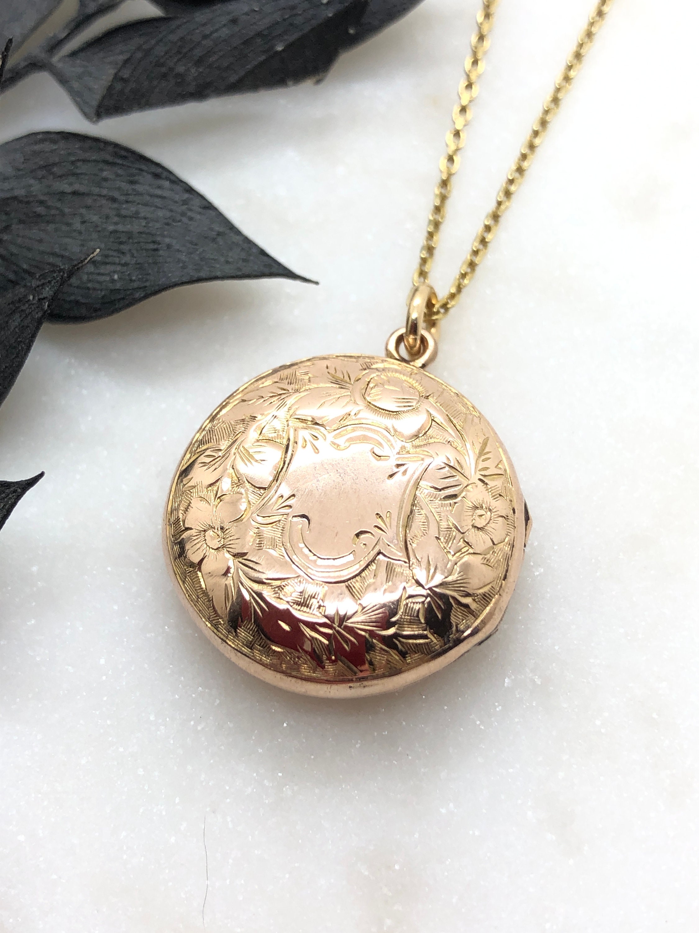 Antique Gold Locket Necklace Cherry Flower Design With Brass 