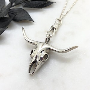 Sterling Silver Bull Skull Pendant Necklace | Buffalo Head Fob