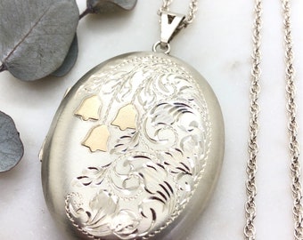 Large Vintage Sterling Silver Snow Drop Locket Pendant Necklace