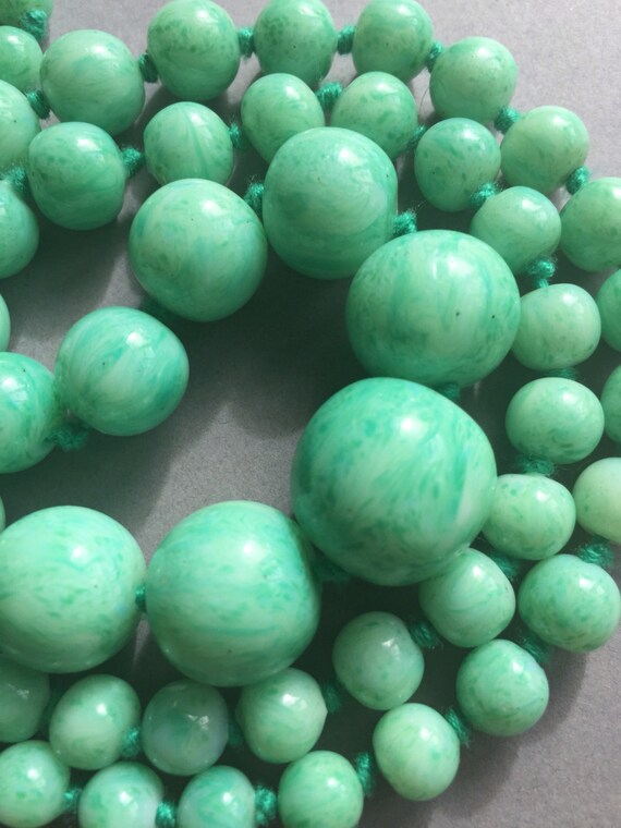 1930's Long Green Glass Peking Beads