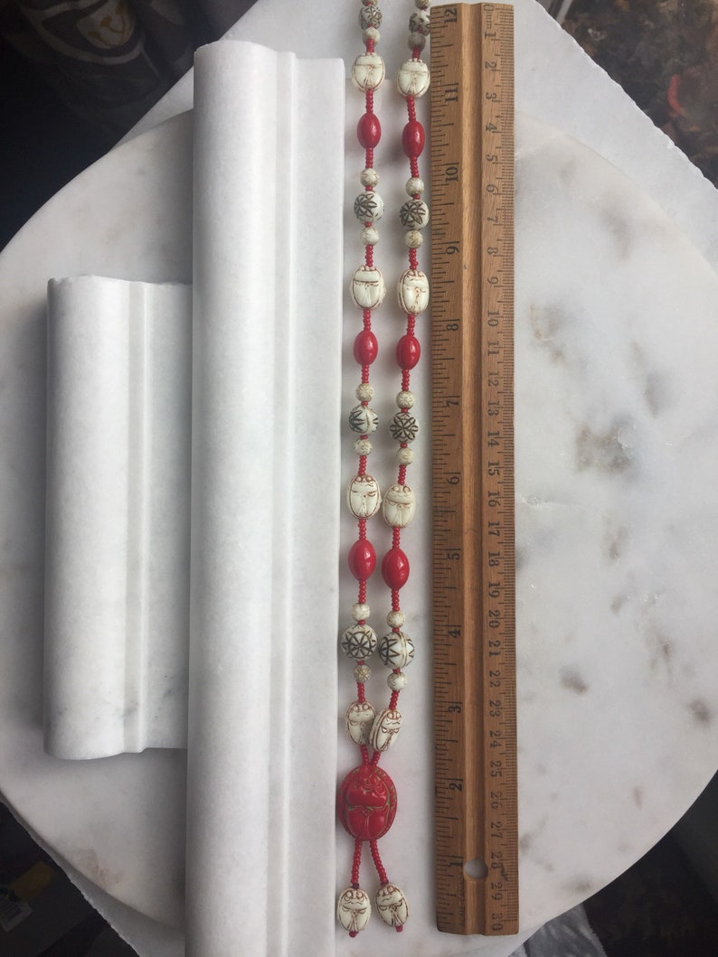 Vintage Czech Neiger Egyptian Rival Scarab Glass Beads Necklace