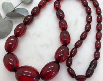 Art Deco Cherry Bakelite Long Beads Necklace