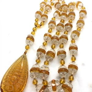 1920s Art Deco Orange Glass Flapper Necklace with Large Pendant