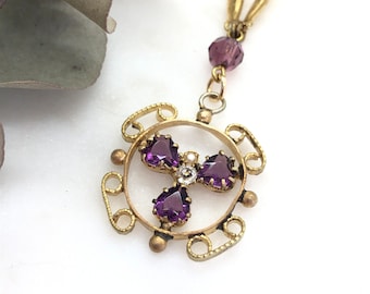 Vintage Purple Glass Pendant Necklace