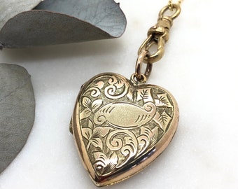 Large Antique Victorian Rolled Gold Heart Locket Pendant Necklace by Thomas Hopwood