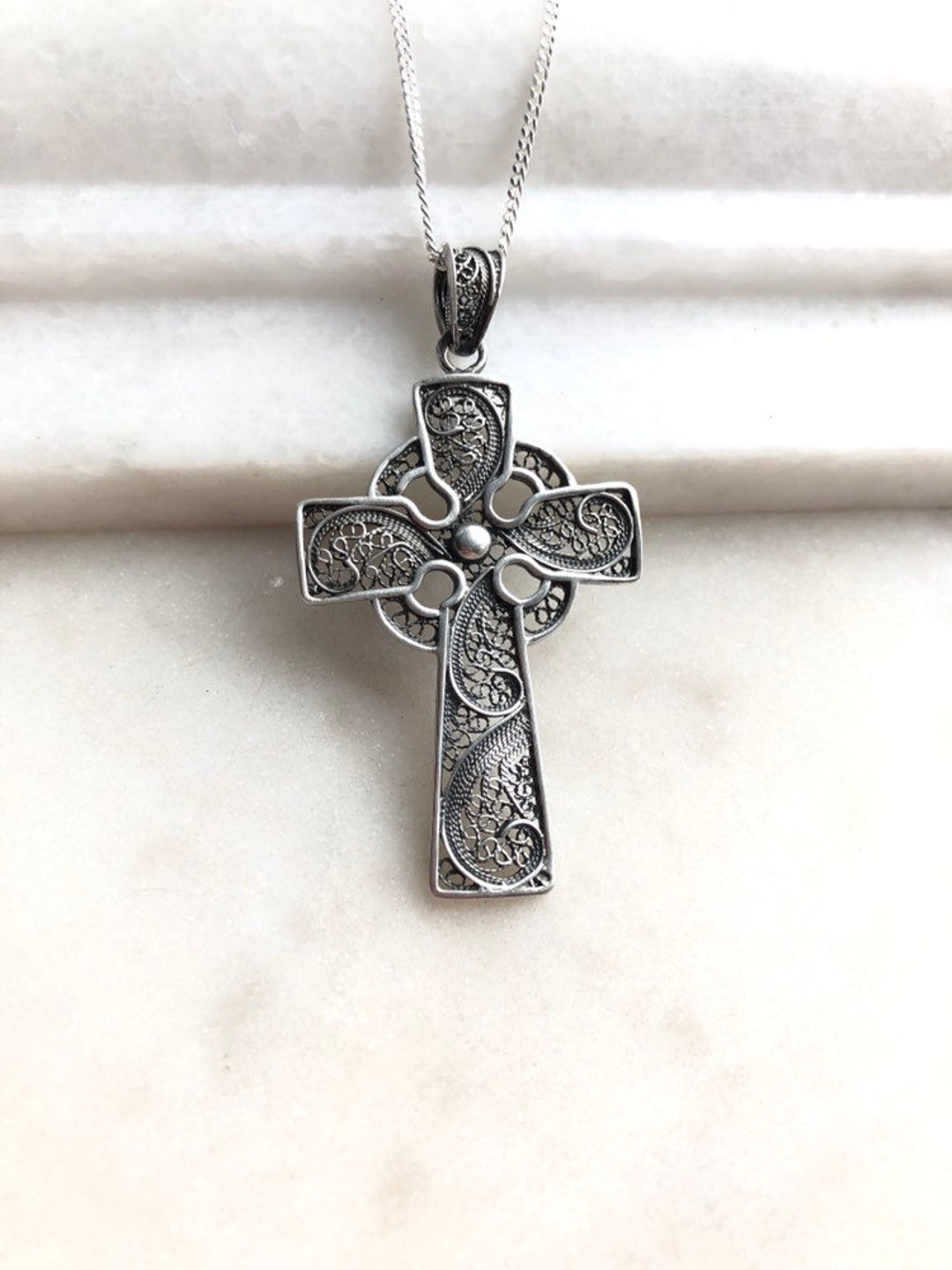 Vintage Sterling Silver Filigree Cross Pendant Necklace - Etsy