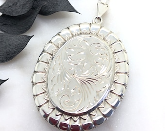 Vintage Sterling Silver Fancy Locket Pendant Necklace