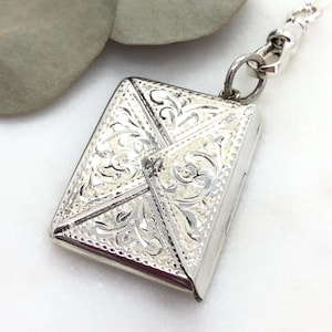Antique Sterling Silver Stamp Envelope Locket Fob Pendant Necklace