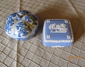 Vintage Trinket Box - Wedgwood England Square Chariots Cherubs or Blue White Heavy Porcelain Floral Shaped Asian Inspired