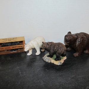 4 Bears / Vintage Smoky Mountains Caught Bear Mailer & Assorted Grizzly Brown Bears Figurines