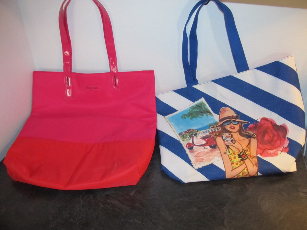 Vintage Lancome Paris Travel Shopping Tote Bag Choice French Girl Summer Beach Tote or Hot Pink Orange Two Tone Shopping Bag Etsy
