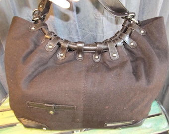 Vintage Bcbg Max Azria Black Bucket Bag Oversize Studded Hippie Boho Drawstring Slouchy Handbag Tote