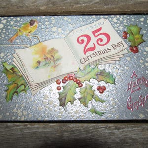 Vintage Unused &quot;A Merry Christmas&quot; December 25 Christmas Day Silver Embossed Original Postcard Unposted