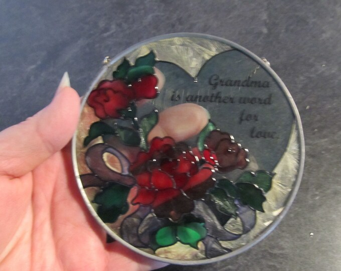 Vintage Handpainted Joan Baker Designs Stained Glass Suncatcher grandma