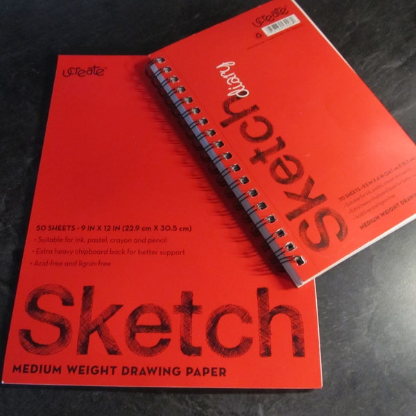 2 Ucreate Artist Sketch Medium Weight Drawing Paper / Sketch Pads / Spiral Bound Sketch Diary 70 9.5x6" Sheets / Sketch Pad 50 9x12" Sheets