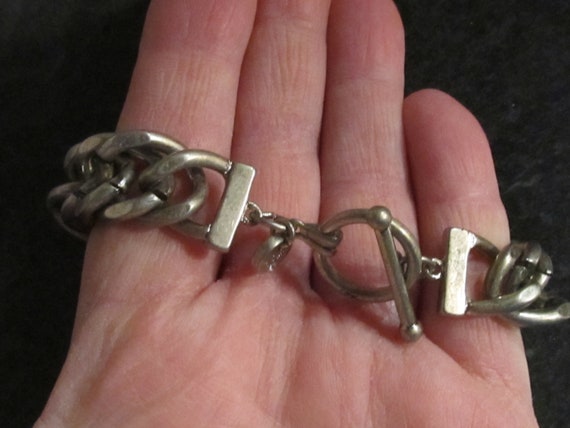 Signed Loft Ann Taylor Bracelet Chunky Pewter Chain Toggle Clasp Bracelet statement Jewelry 7 Etsy
