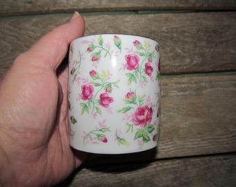 Cenicero de porcelana vintage Lefton Pink Rose Chintz de mediados de siglo, estilo moderno #683R o portavelas sin marca.