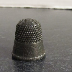 Vintage Estate Sale Find - Early Victorian Signed Simon Brothers Sterling Silver Hand Etched Thimble Size 11 Engraved L.W.  House Scene
