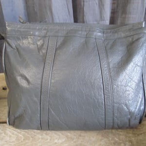 Bolso de mano vintage Wilson's de ante y cuero, suave, desgastado, de cuero genuino gris, con múltiples bolsillos y cremallera