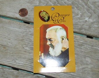 Vintage Saint Padre Pio Prayer Card & Pin / Brooch ~ Catholic Christian Religious Gift
