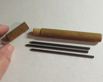 Vintage Wood Wooden Lead Refill Tube 4 3/4" With 3 Extra Thick Black Mechanical Pencil Leads 4" Long / Unmarked