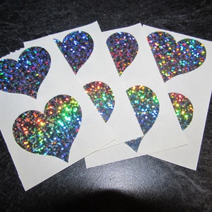 Vintage Mrs Grossman Grossman&#39;s Stickers 1993 Heart Stickers by the Yard - Silver Prismatic Glitter Heart Stickers - 4 1/2 Strips / 8 Mods