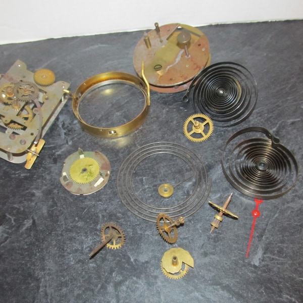 Vintage Steampunk Clock / Watch Parts ~Altered Art Supplies / Assemblage Brass Plates Gears Arms Coils Springs / 1lb 7oz  Mixed Lot As Shown