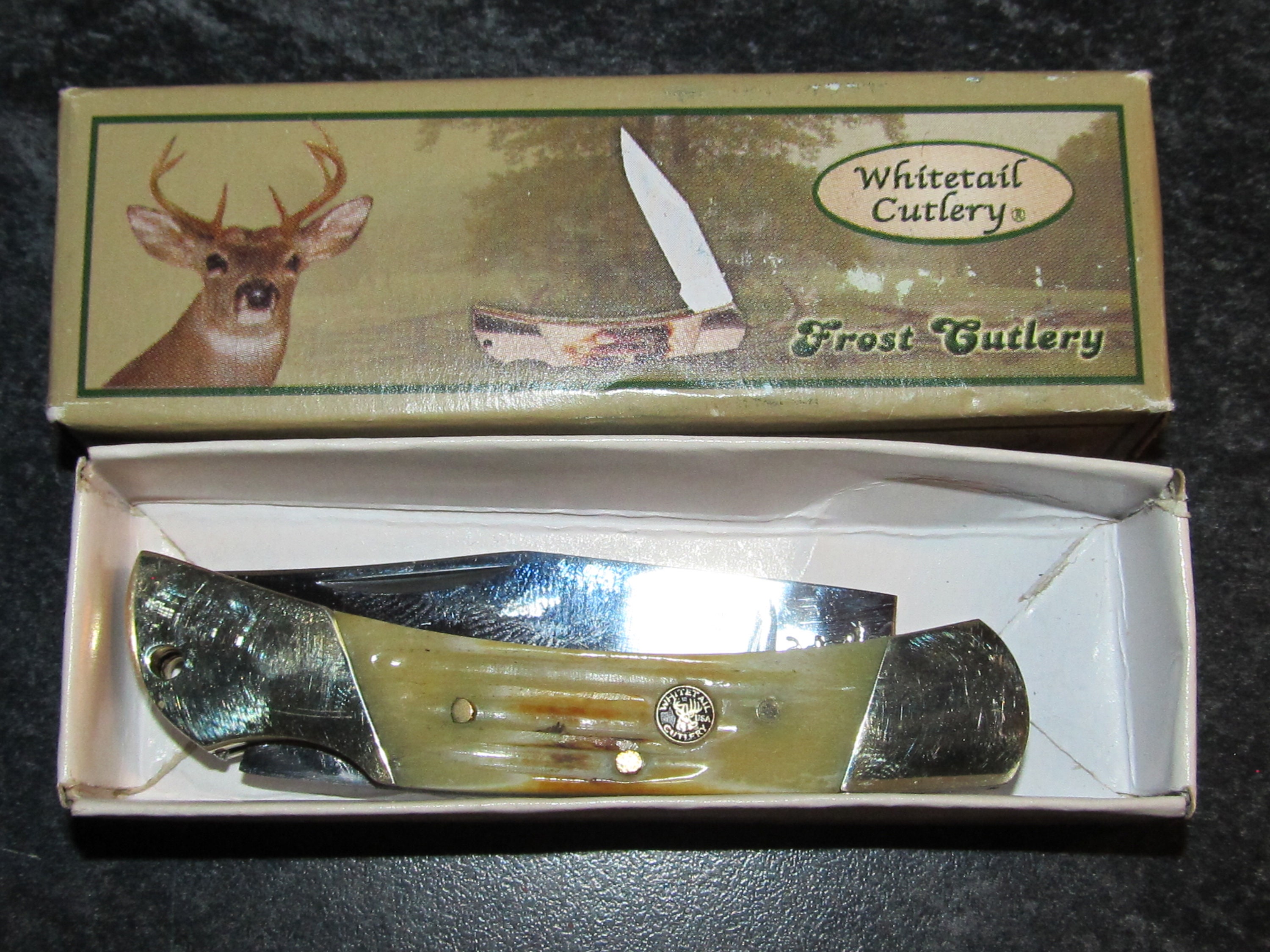 Frost Cutlery Cuttin Horse Stockman With Genuine Teal Green Jigged Bone  Handles 3 1/4 Closed Stainless Steel Blades 