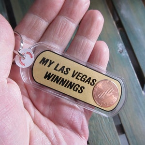 Vintage "My Las Vegas Winnings" Penny Coin Keyring Keychain - New Old Stock