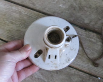 Vintage Antique Paulding Porcelain single Light Bulb Socket Additional Plug & Pull Cord  ~ Architectural Salvage / untested