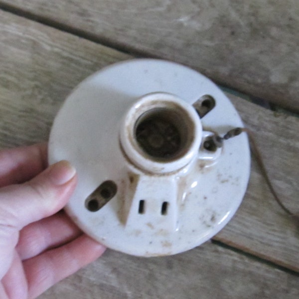 Vintage Antique Paulding Porcelain single Light Bulb Socket Additional Plug & Pull Cord  ~ Architectural Salvage / untested