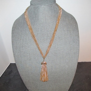 Vintage Sarah Coventry Multi Strand Tassel Necklace / Gold Tone 6 Strand 22&quot; Chain Necklace with Classic Tassel Pendant