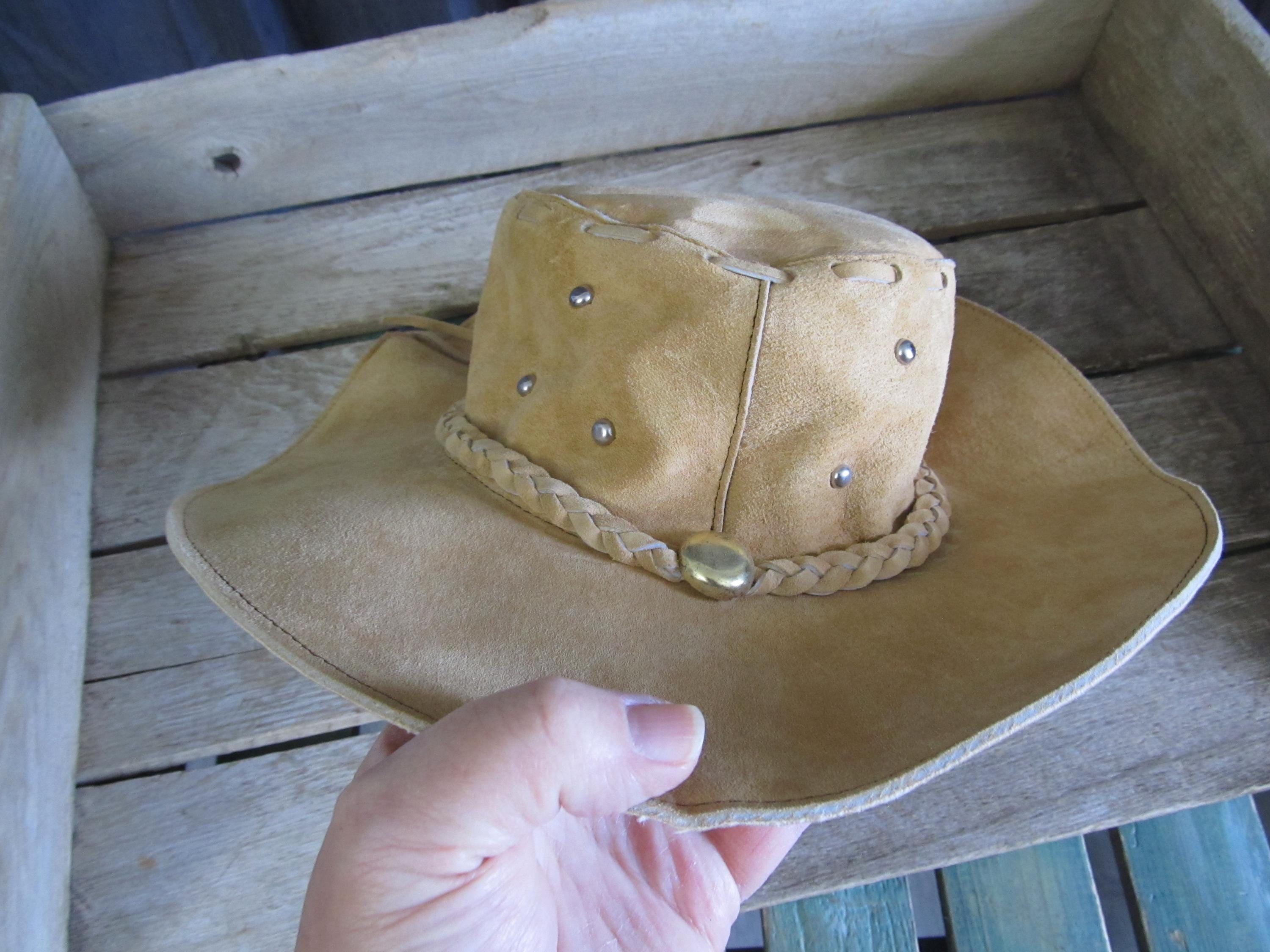 Vintage Tan Suede Wide Brim Bolero Hat Braided Leather Band Size 6 3/8 51cm Vintage Tan Beige Leather Bolero Cowboy Hat Brown Suede  main image 2