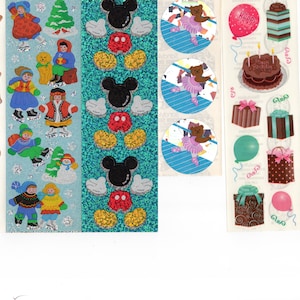 Vintage 80&#39;s 90&#39;s Sandylion Stickers Strips / 6x2&quot; /Christmas Gingerbread/ Winter Kids/ Mickey/ Ballerina Bear/ Chocolate Birthday/ Balloons