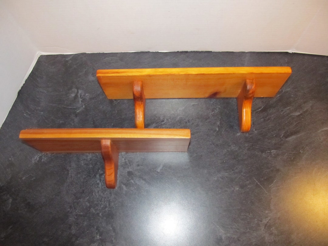 2 Vintage Solid Oak Wood Wall Shelves With Plate Grooves Etsy