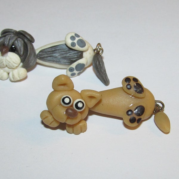 Cartoon Dangle Dog Earrings / Polymer Clay Dog Earrings Post Studs / Ear Jacket / 2 Pc Earrings / Puppy Puppies Earrings