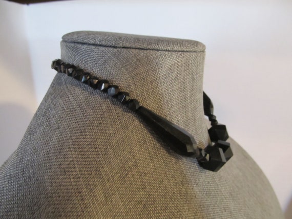 Vintage Jet Black Glass  Beaded Choker Necklace /… - image 2