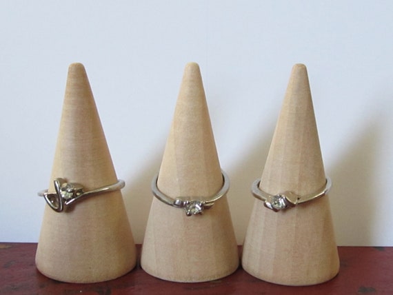 3 Vintage Solitaire Costume Rings / Silver Crysta… - image 1