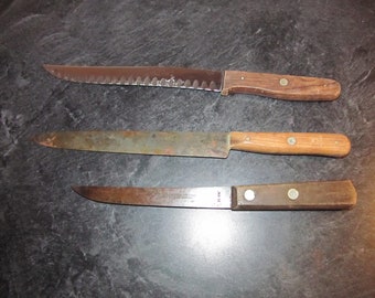 Vintage Wood Handled J A Henckels Twinworks Knives / Solingen
