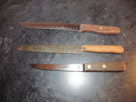 Vintage Wood Handled J A Henckels Twinworks Knives / Solingen